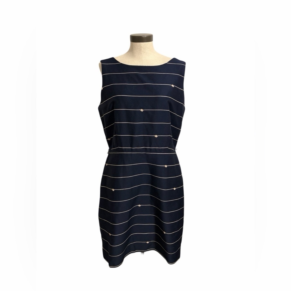The Limited Navy White Striped Midi Sheath Dress Nautical Preppy Size 14 Career